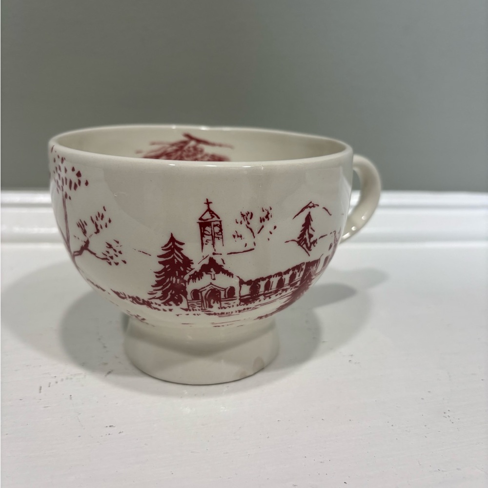 Anthropologie Christmas Toile Holiday Mug Red/White Scenic Teacup - Picture 1 of 7